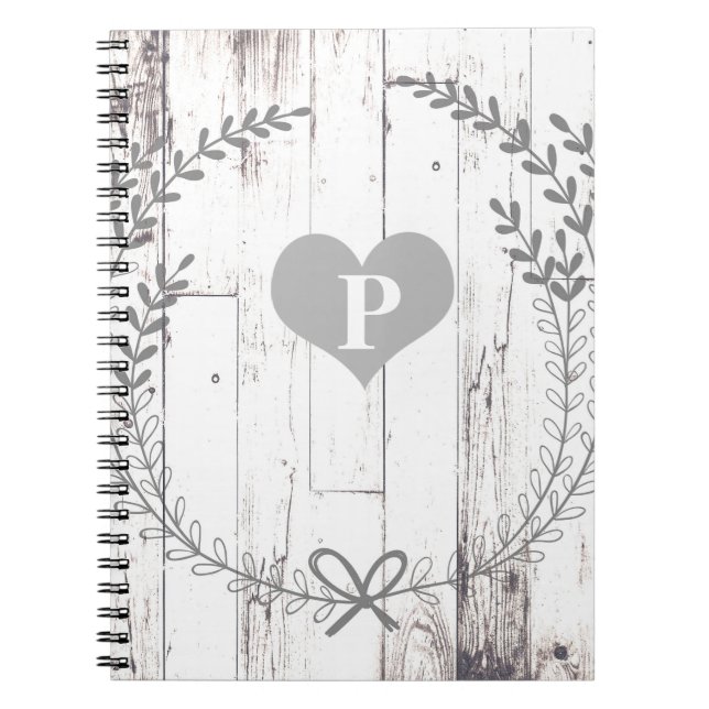 White Wood Rustic Farmhouse Shabby Chic Notebook (Front)