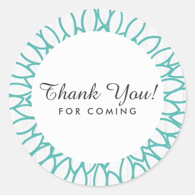White Wood & Teal Floral Wreath Thank You Favour Classic Round Sticker (Front)