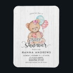 White Wood Teddy Bear Girl Baby Shower Invitation Magnet<br><div class="desc">Chic White Wood & Whimsical Teddy Bear with Balloons & Heart Baby Girl Shower Invitation! Customise it by adding your info! Check my shop to see the entire collection featuring this design!</div>
