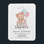 White Wood Teddy Bear Girl Baby Shower Invitation Magnet<br><div class="desc">Chic White Wood & Whimsical Teddy Bear with Balloons & Heart Baby Girl Shower Invitation! Customise it by adding your info! Check my shop to see the entire collection featuring this design!</div>