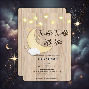 White Wood Twinkle Twinkle Little Star Baby Shower Invitation