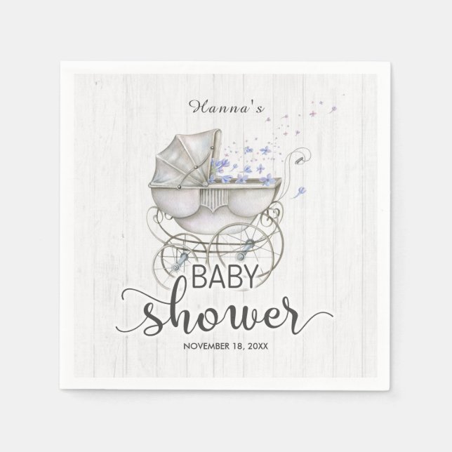 White Wood & Vintage Carriage Boy Baby Shower Napkin (Front)