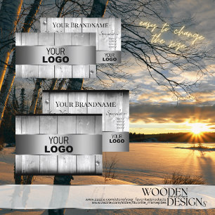 White Wooden Boards Grey Wood Logo Silver Decor Business Card