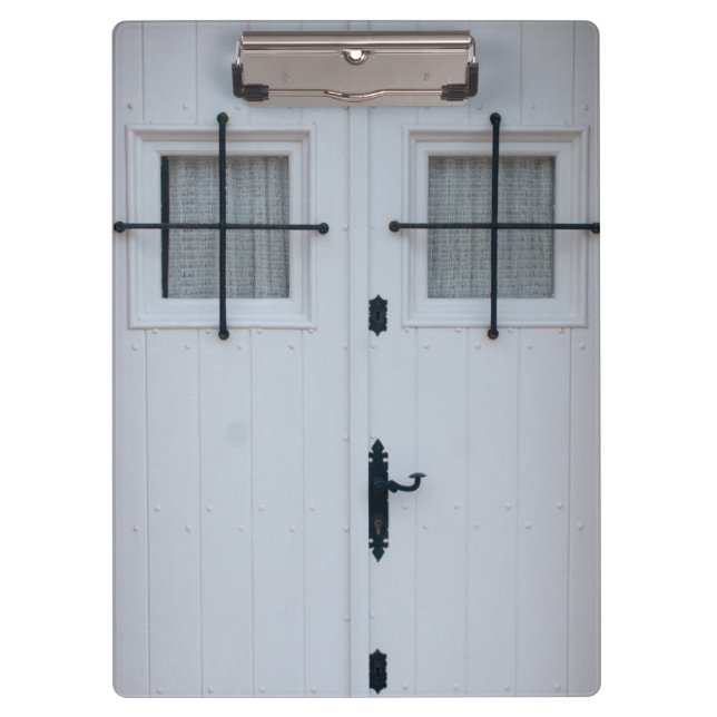 White Wooden Door With Black Wrought Iron Bars Clipboard (Front)