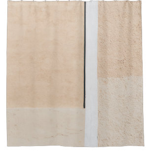 White wooden framed glass window shower curtain