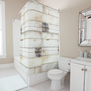 White wooden planks shower curtain