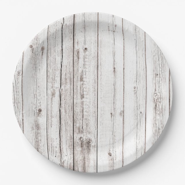 White Woodgrain Vintage Rustic Paper Plate (Front)