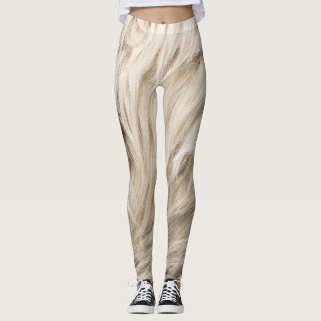 White Wool Fluffy Texture Background Leggings (Front)