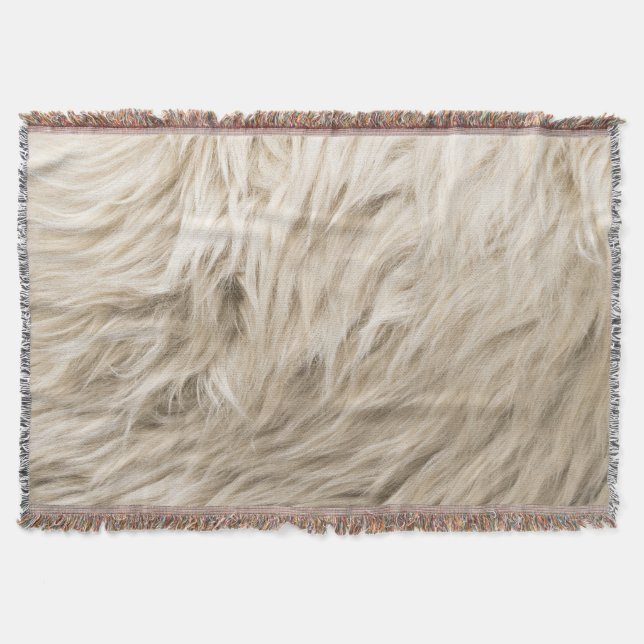 White Wool Fluffy Texture Background Throw Blanket (Front)