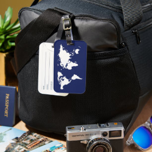 White WorldMap on Blue Luggage Tag