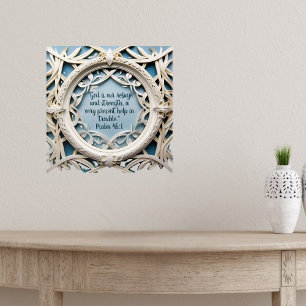 White Woven Frame on Blue Bible Verses Poster