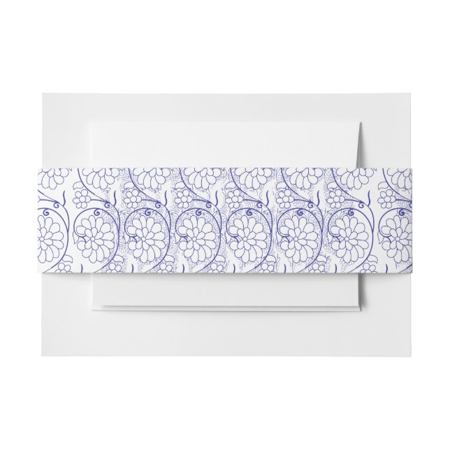 White wrapping paper with a subtle, repeating patt invitation belly band (Front Example)