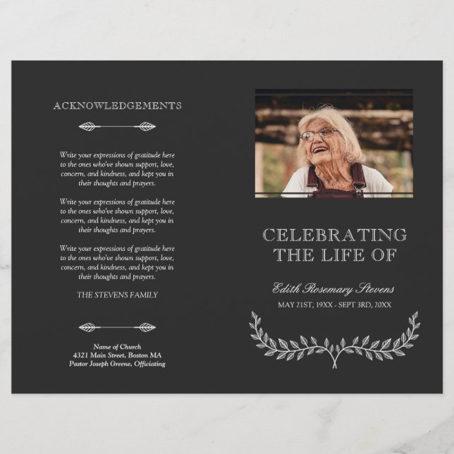 White Wreath Celebration of Life Funeral Program (Front)