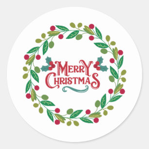 White Wreathed Merry Christmas Sticker