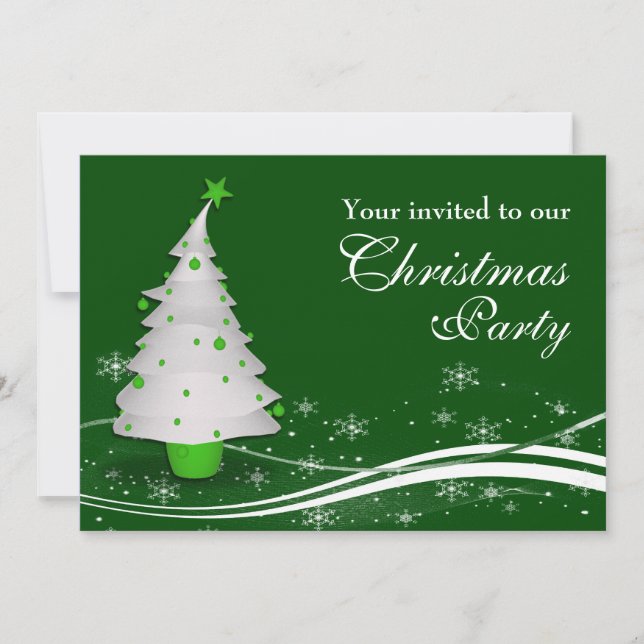 White Xmas Tree & Santa Claus Christmas Party Invitation (Front)