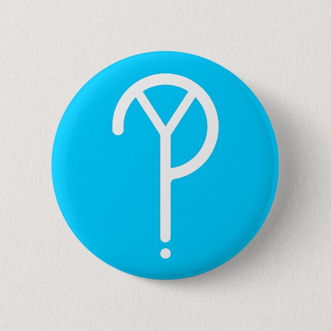 White Y? Symbol- On Blue 6 Cm Round Badge (Front)