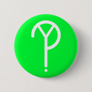 White Y? Symbol- On Green 6 Cm Round Badge