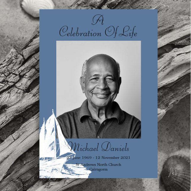 White Yacht Celebration Of Life Photo Card (Creator Uploaded)