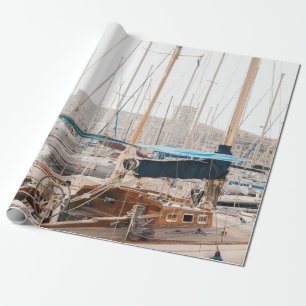 WHITE YACHT ON BAY WRAPPING PAPER