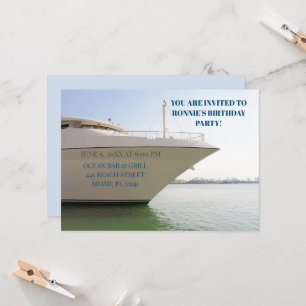 White Yacht on Ocean 60th Boat Birthday  Invitation