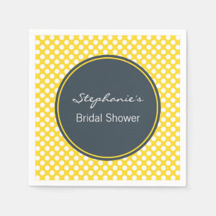 White, Yellow and Charcoal Polka Dot Bridal Shower Napkin