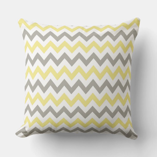 White, Yellow and Grey chevron design throw pillow (Front)