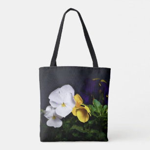 White Yellow and Purple Pansies Tote Bag
