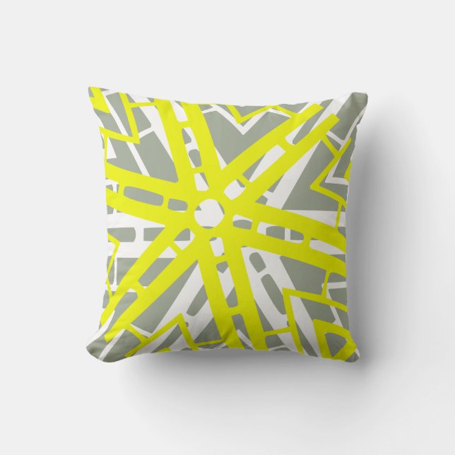 White Yellow and Warm Grey abstract pattern pillow (Front)