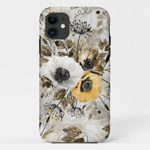 White, yellow anemones on a grey-brown background. Case-Mate iPhone case