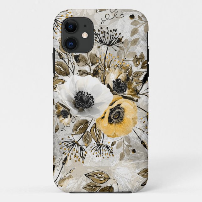 White, yellow anemones on a grey-brown background. Case-Mate iPhone case (Back)
