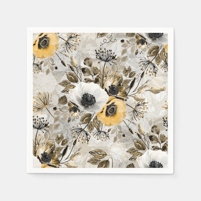 White, yellow anemones on a grey-brown background. napkin (Front)
