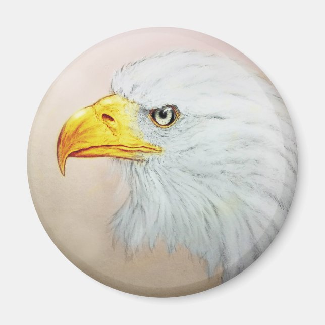 White & Yellow animal art, Round Magnet - Eagle (Front)