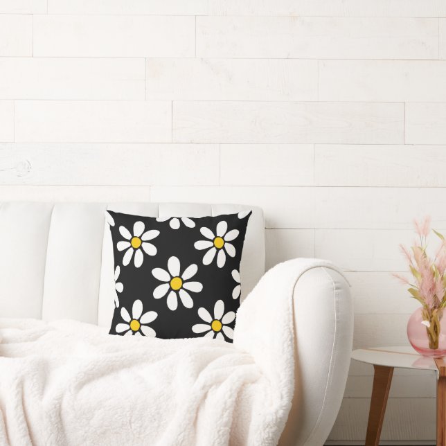 White Yellow Black Daisy Pattern Cushion (Couch)