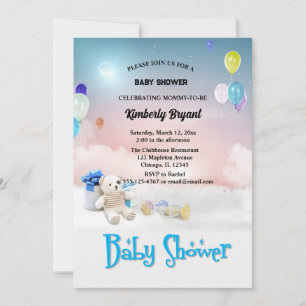 white yellow Blue Balloon It's a Boy Baby Shower  Invitation
