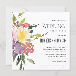 White Yellow Blush Burgundy Floral Wedding Shower Invitation