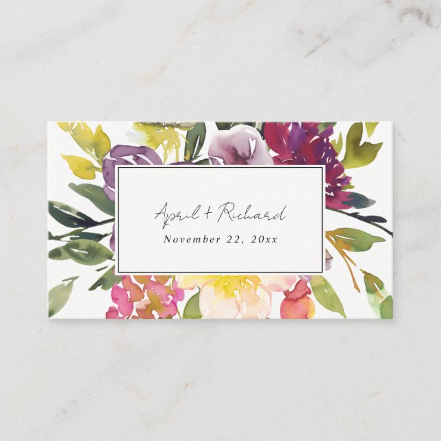 WHITE YELLOW BLUSH BURGUNDY FLORAL WEDDING WEBSITE BUSINESS CARD (Front)