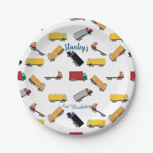 White Yellow Boys' Birthday Truck Pattern Paper Plate
