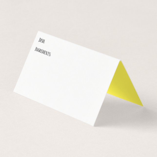 White & Yellow Buffet Table Recipe Tent Cards (Front)