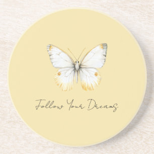 White Yellow Butterfly Coaster