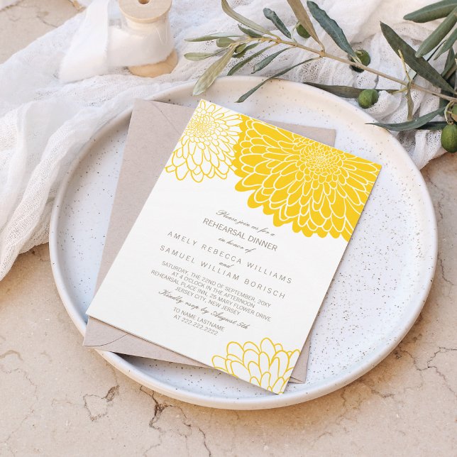 White Yellow Chrysanthemum Simple Rehearsal Dinner Invitation (Creator Uploaded)