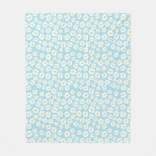 White yellow cyan daisy flower pattern fleece blanket