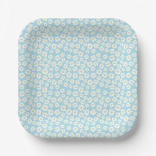 White yellow cyan daisy flower pattern paper plate