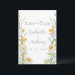 White & Yellow Daffodil Floral Green Script Save The Date<br><div class="desc">Pretty yellow and white Daffodil floral border done in soft watercolors are perfect for this spring and summer wedding “Save the Date” wedding reminder. Coordinating green script and typography. Customise as needed. To customise click the "customise further" link and use the design tool to make changes. Many different paper selections,...</div>