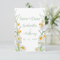 White & Yellow Daffodil Floral Green Script
