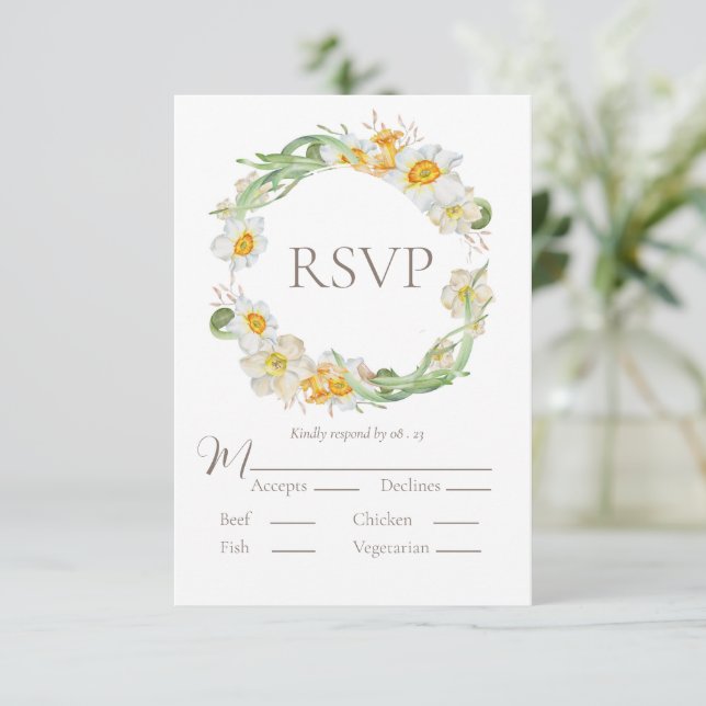 White & Yellow Daffodil Floral RSVP (Standing Front)