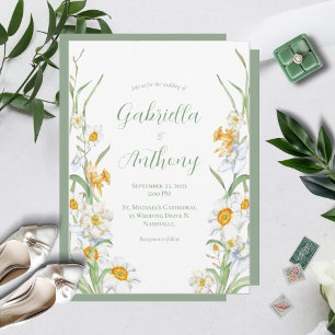 White & Yellow Daffodil Floral Wedding Invitations