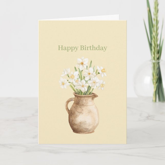 White Yellow Daffodils Floral Birthday Card (Front)
