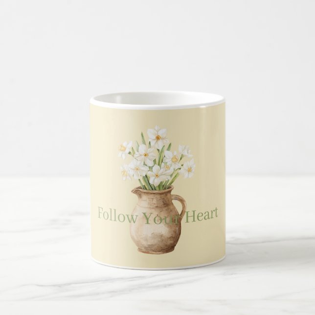White Yellow Daffodils Floral Coffee Mug (Center)