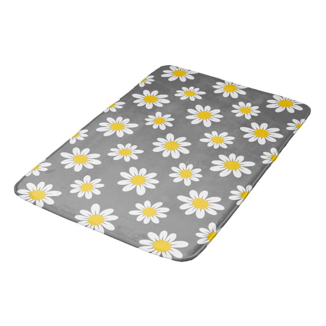 White Yellow Daisies Bath Mat (Angled)