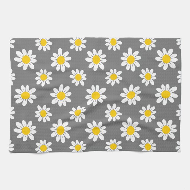 White Yellow Daisies Tea Towel (Horizontal)